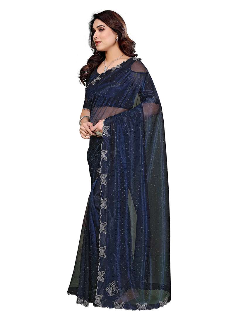 women solid with work embellished saree with blouse - 22265424 -  Standard Image - 1