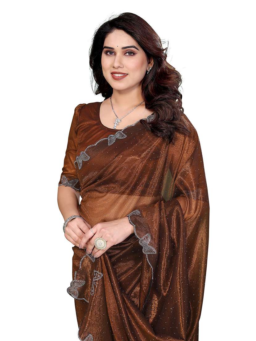 women solid with work embellished saree with blouse - 22265425 -  Standard Image - 4