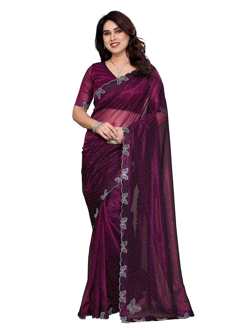women solid with work embellished saree with blouse