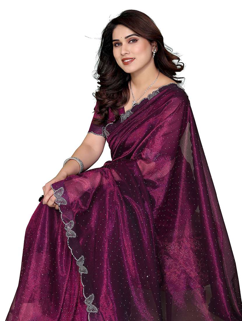 women solid with work embellished saree with blouse - 22265426 -  Standard Image - 1