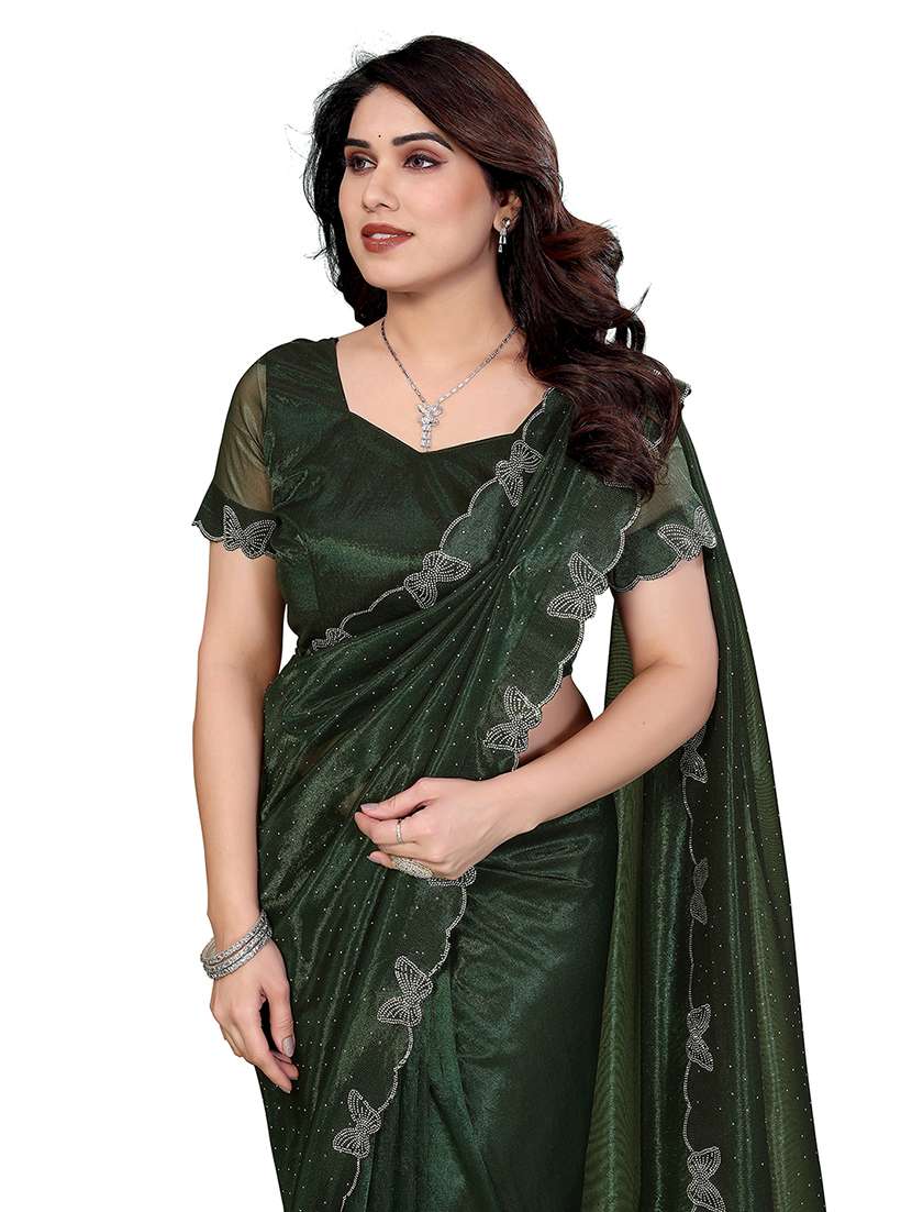 women solid with work embellished saree with blouse - 22265427 -  Standard Image - 1