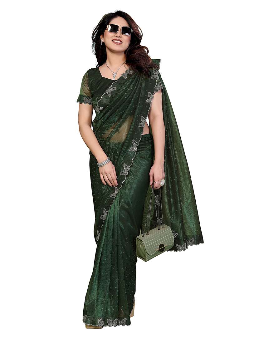 women solid with work embellished saree with blouse - 22265427 -  Standard Image - 4