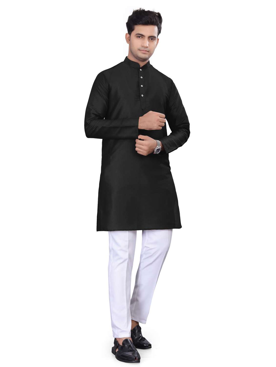 men solid mandarin neck long kurta - 22265467 -  Standard Image - 1
