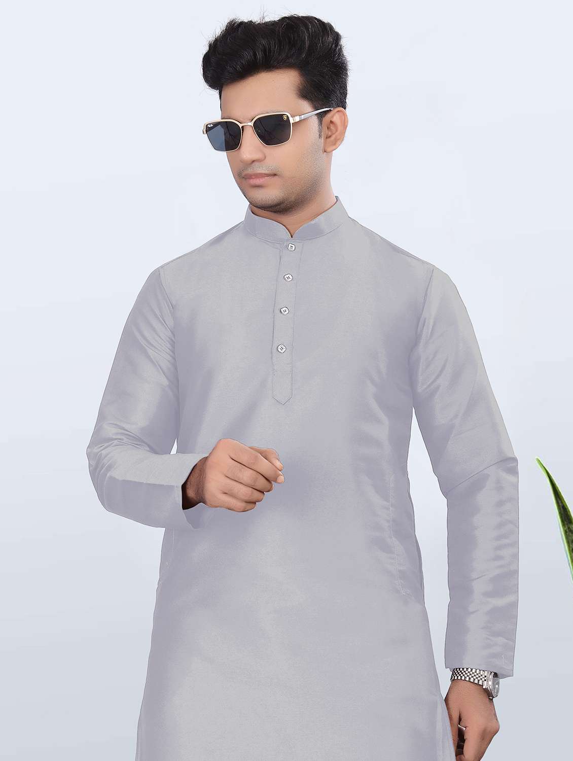 men solid mandarin neck long kurta - 22265471 -  Standard Image - 1