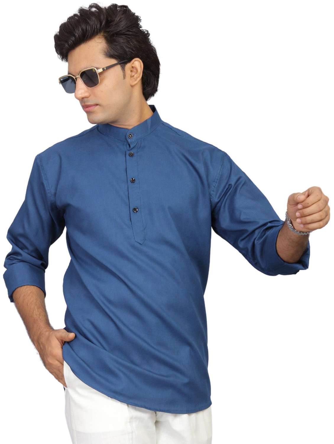 men solid mandarin neck short kurta - 22265472 -  Standard Image - 1