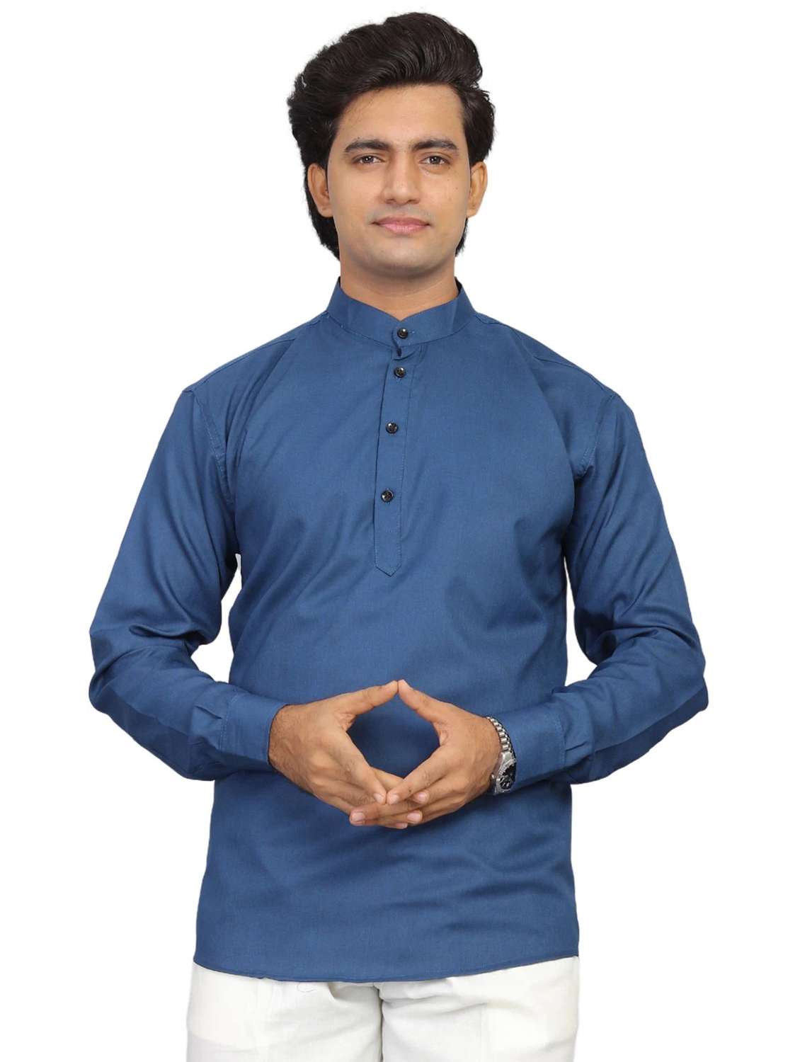 men solid mandarin neck short kurta - 22265472 -  Standard Image - 4
