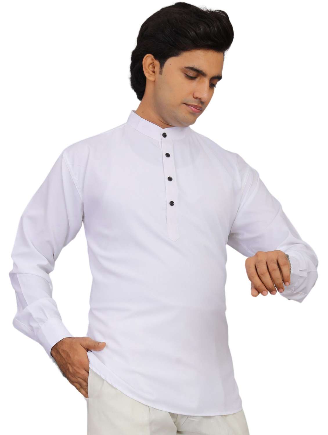 men solid mandarin neck short kurta - 22265476 -  Standard Image - 1