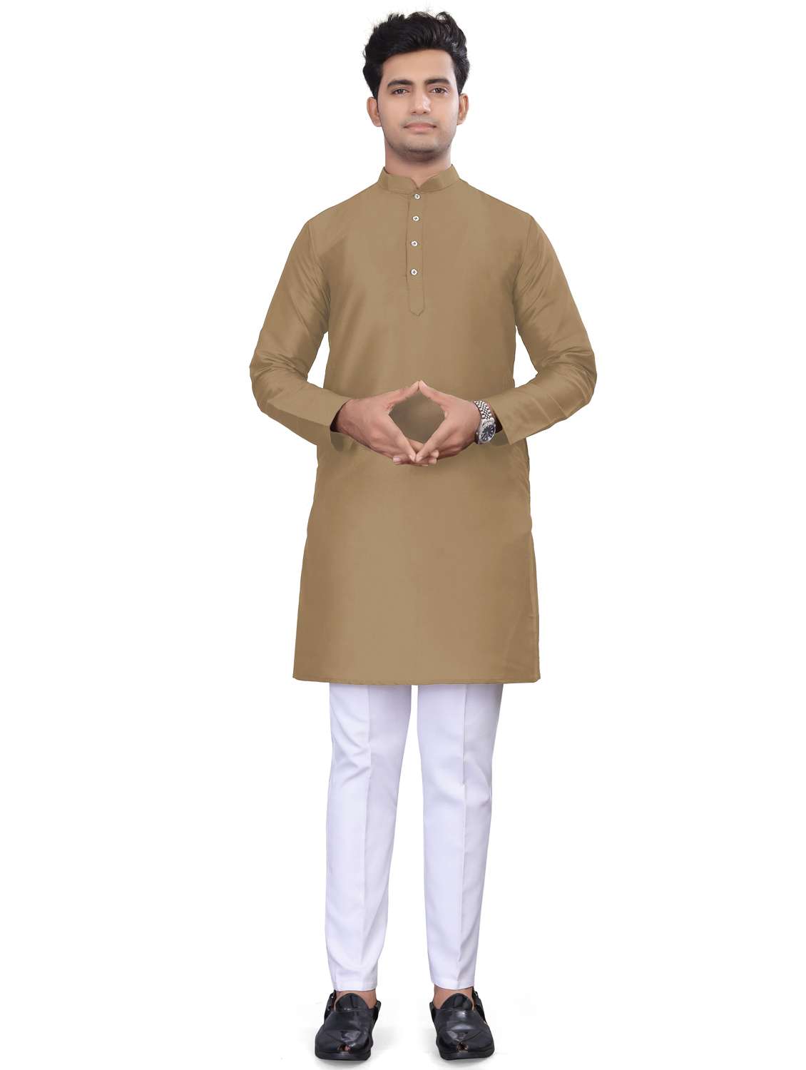men solid mandarin neck long kurta - 22265481 -  Standard Image - 1