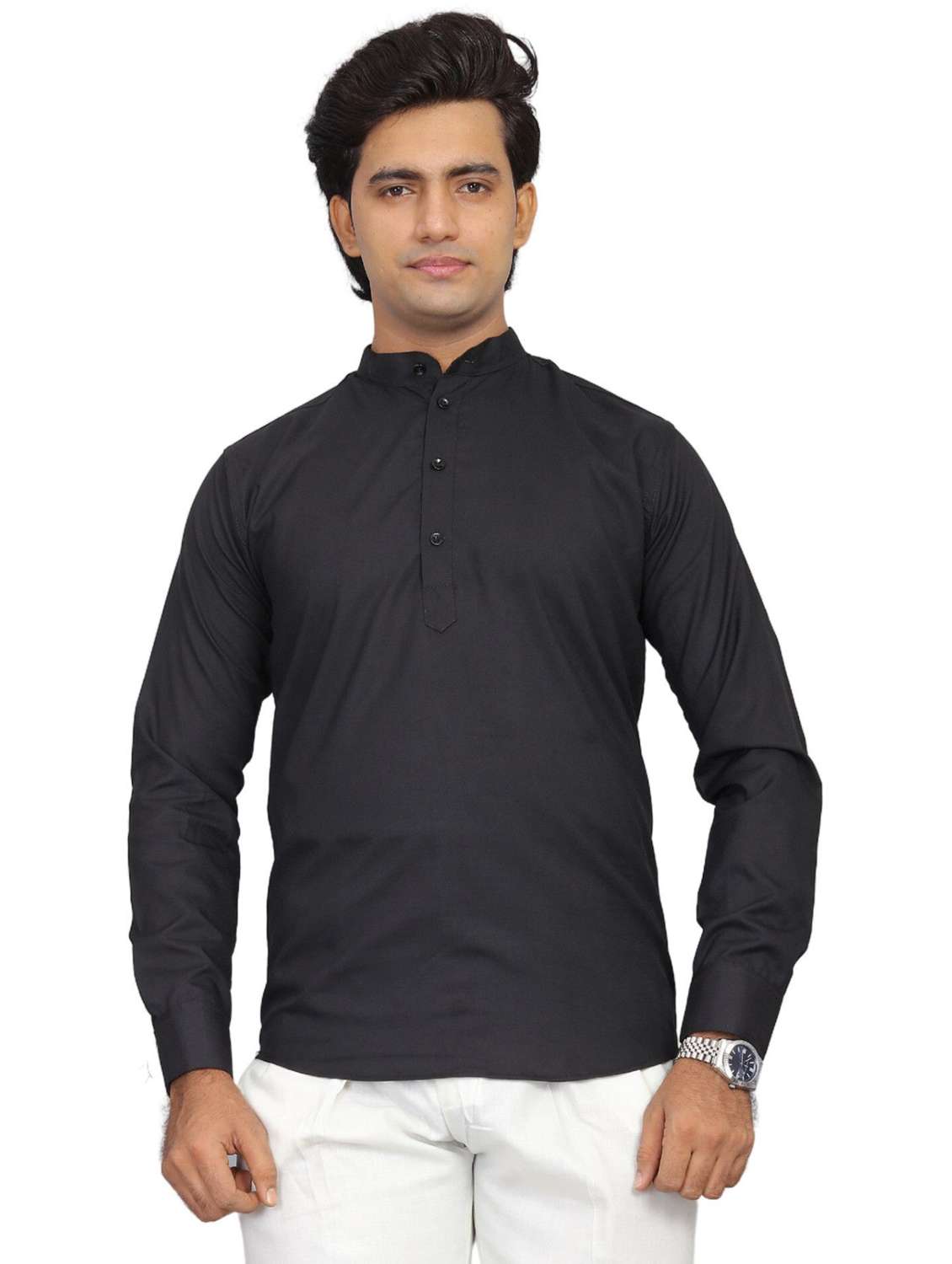 men solid mandarin neck short kurta - 22265488 -  Standard Image - 1