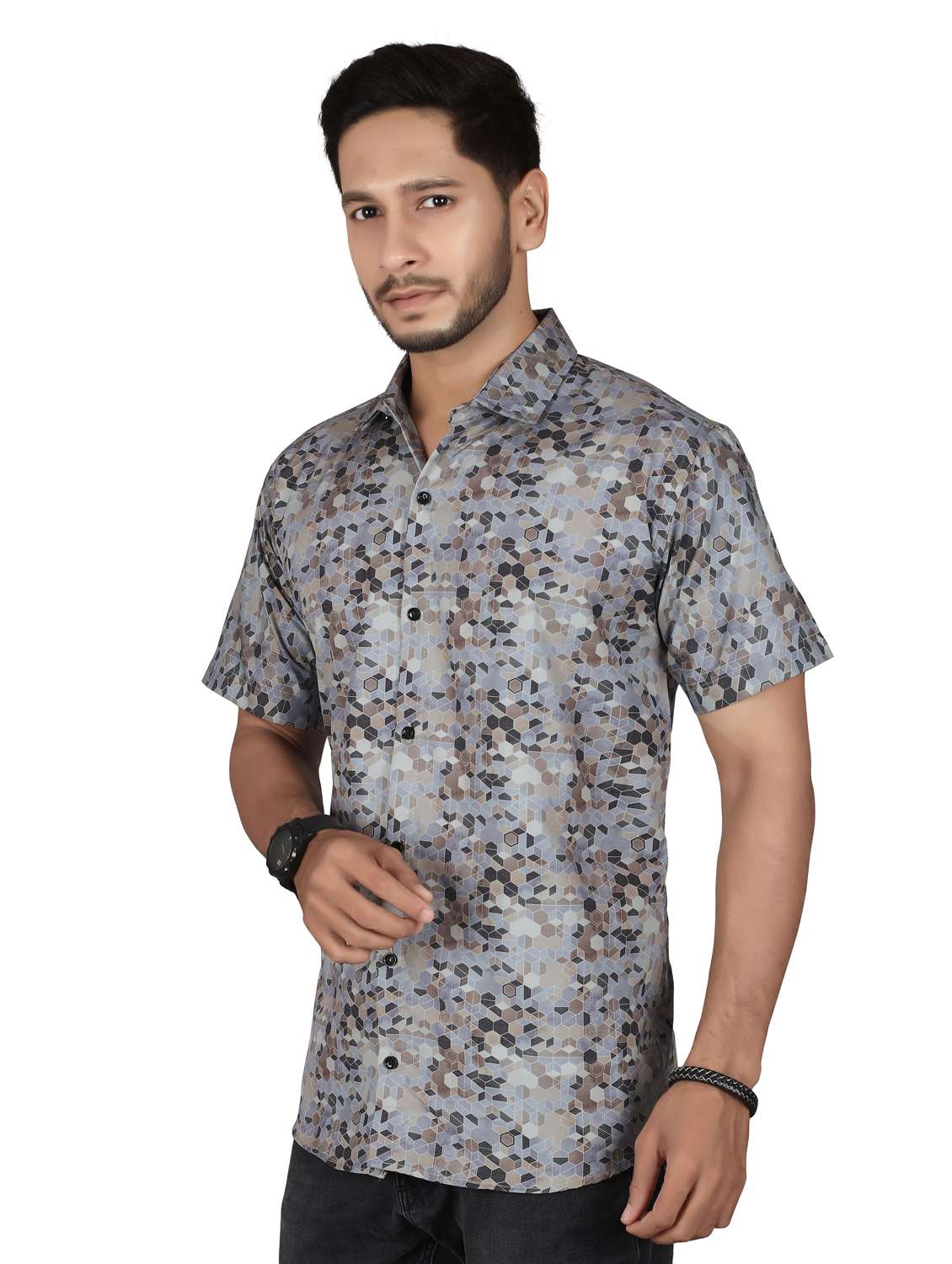 men printed short sleeve regualr fit casual shirt - 22265497 -  Standard Image - 1