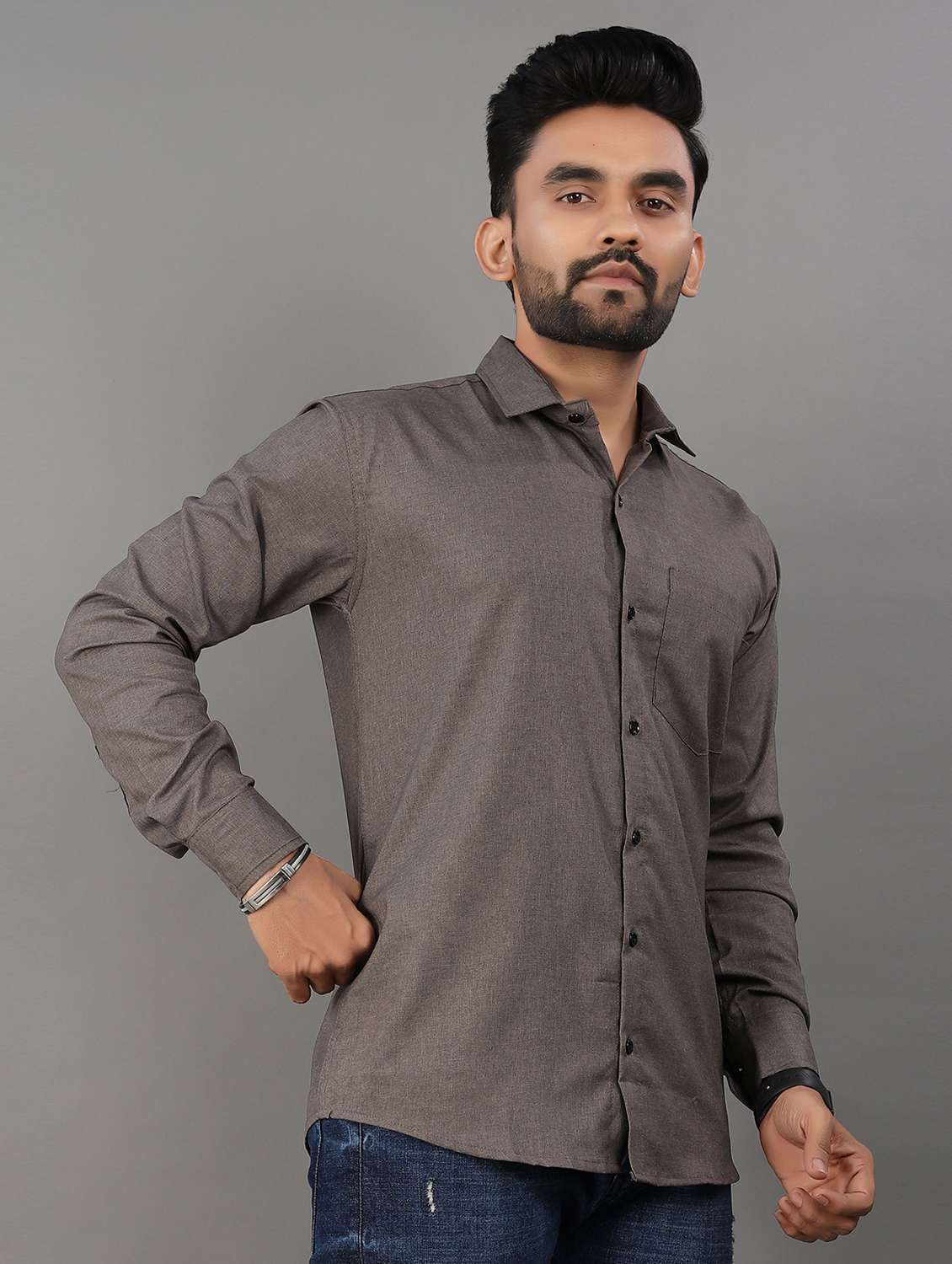 men solid long sleeve regualr fit casual shirt - 22265499 -  Standard Image - 1