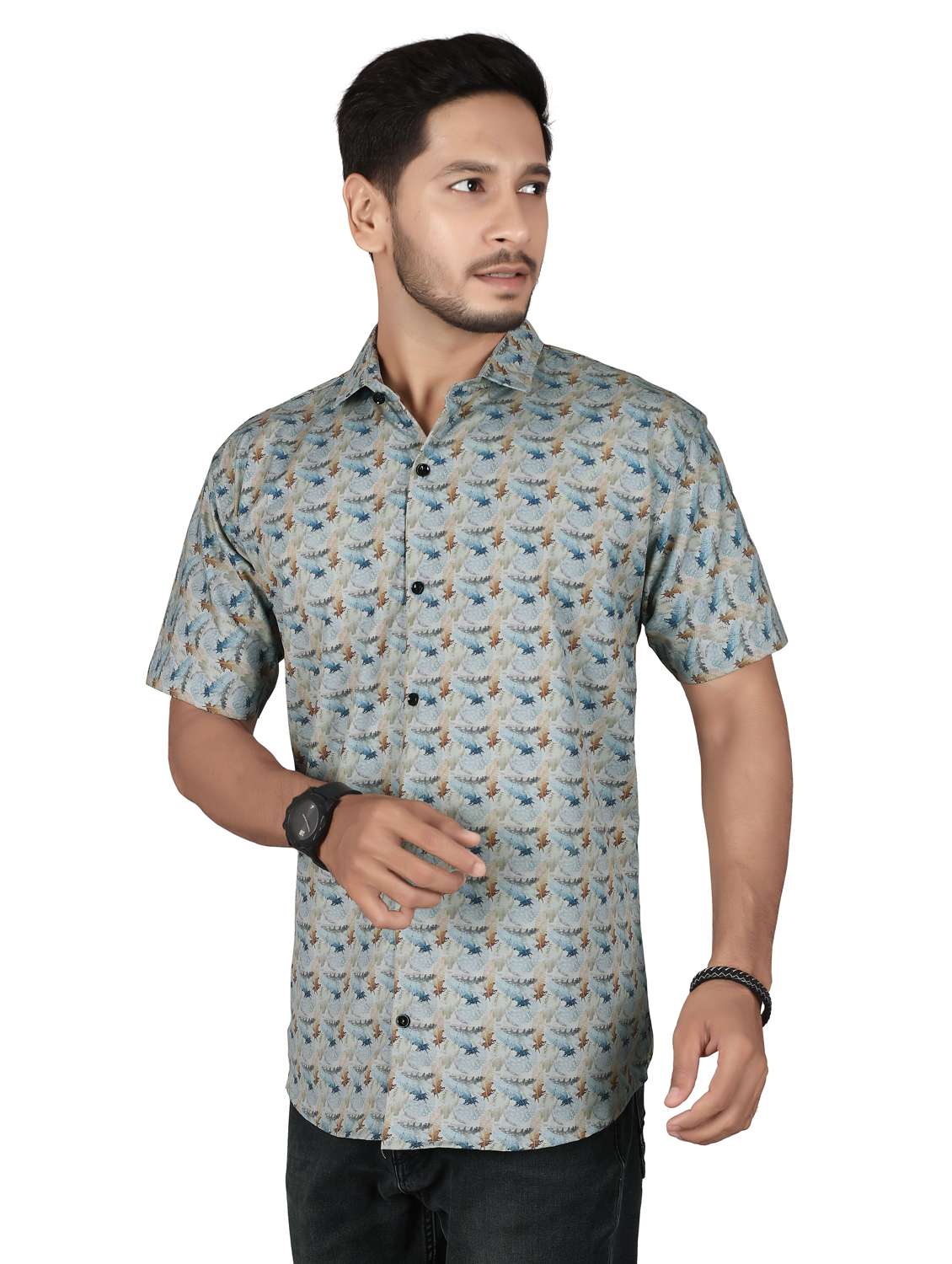 men printed short sleeve regualr fit casual shirt - 22265501 -  Standard Image - 1