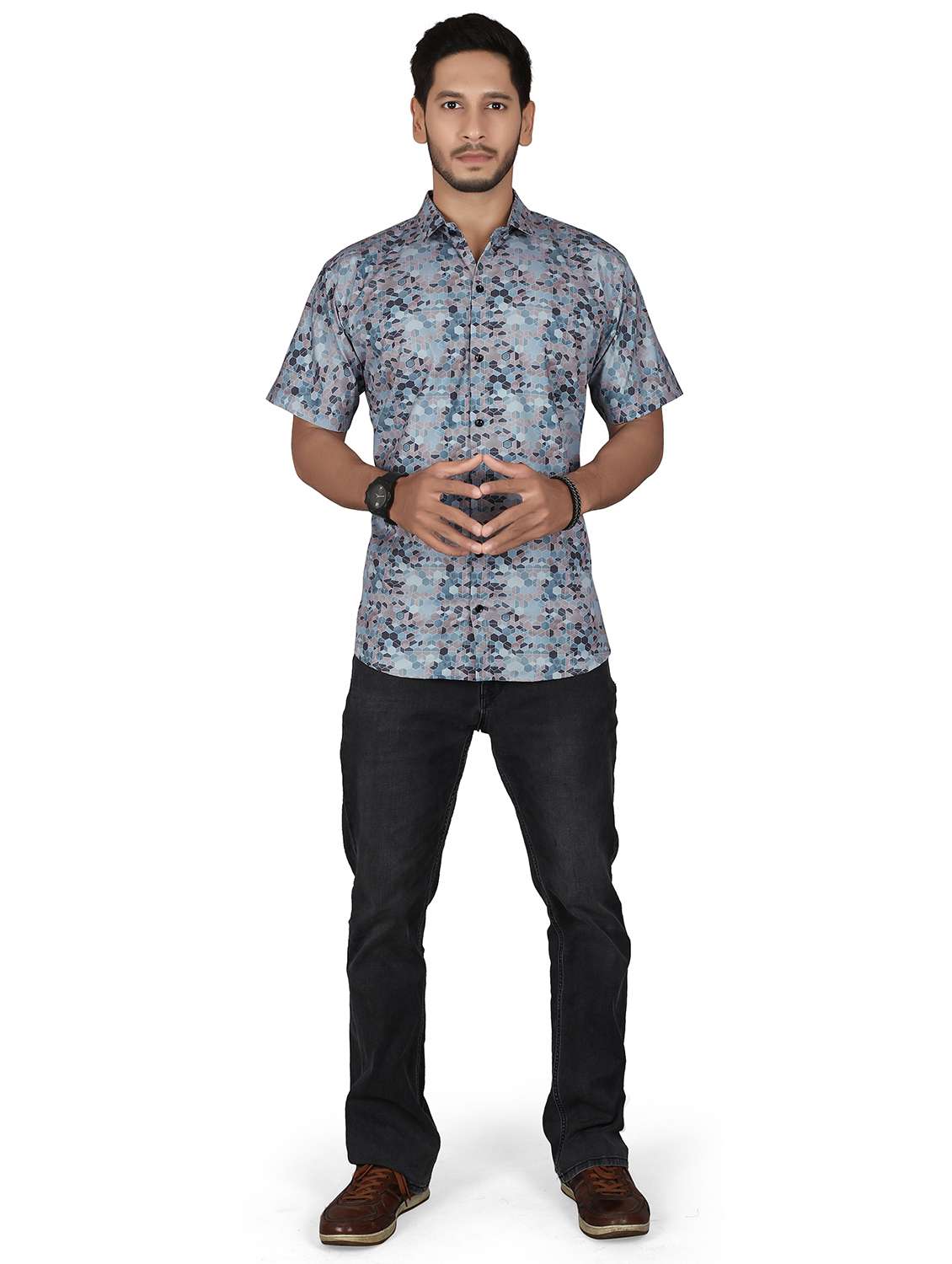 men geometric short sleeve regualr fit casual shirt - 22265502 -  Standard Image - 4