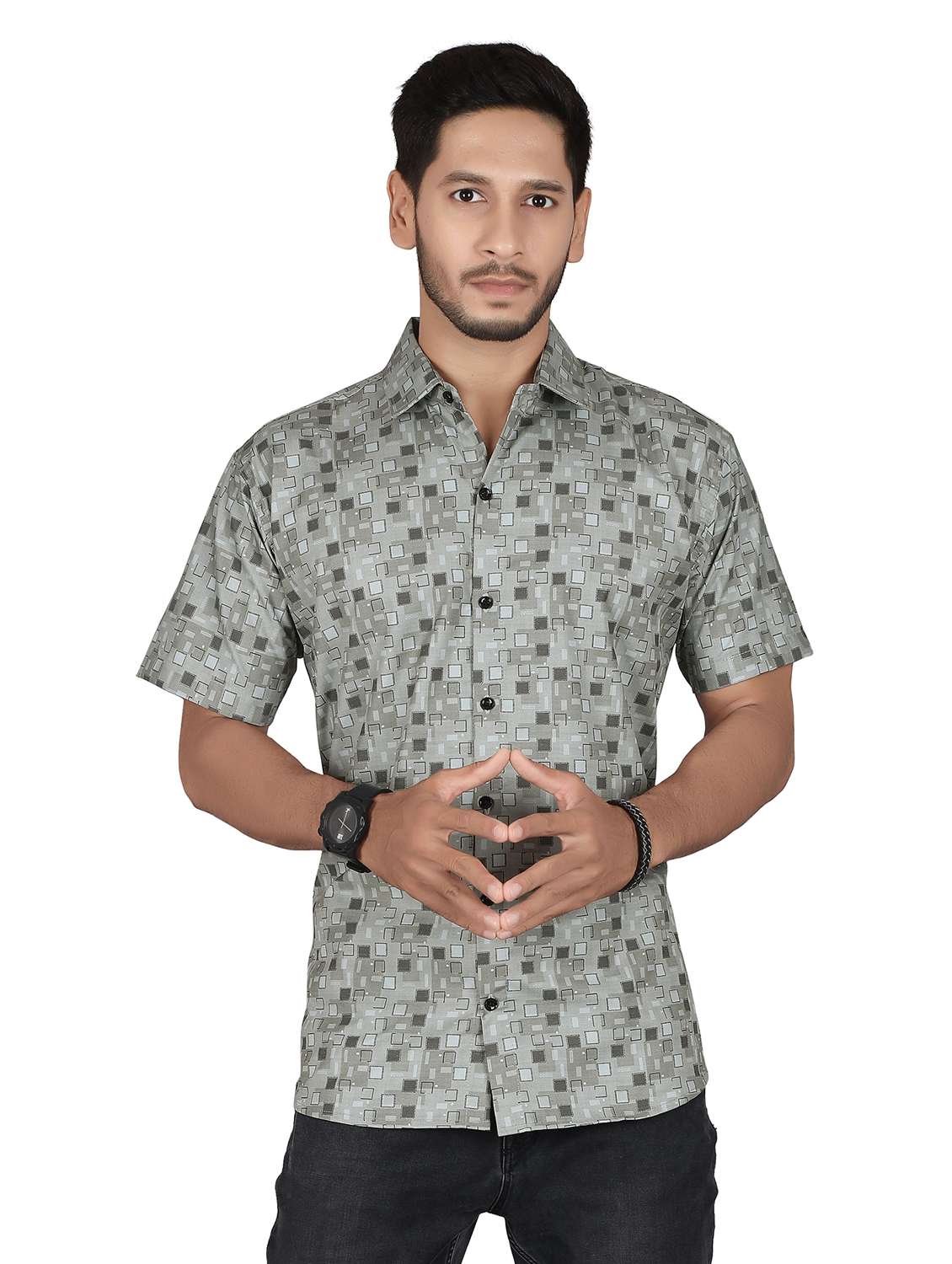 men geometric short sleeve regualr fit casual shirt - 22265503 -  Standard Image - 1