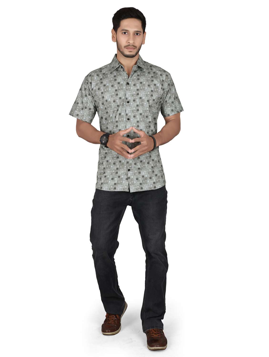men geometric short sleeve regualr fit casual shirt - 22265503 -  Standard Image - 4