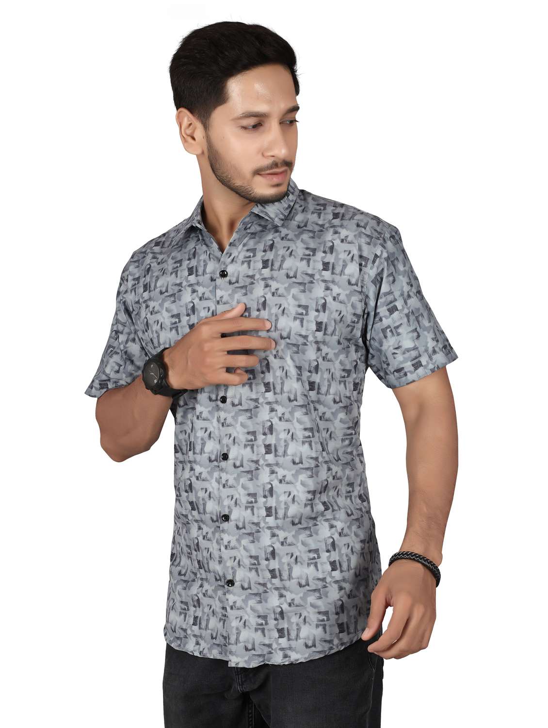 men printed short sleeve regualr fit casual shirt - 22265504 -  Standard Image - 1