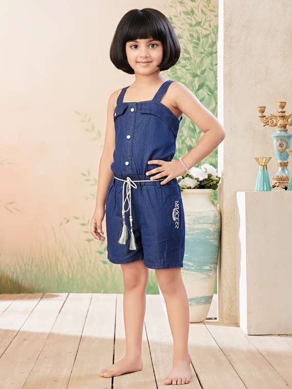 girls solid shoulder strap playsuit - 22265716 -  Standard Image - 1