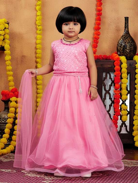 girls embroidered lehenga choli with dupatta set
