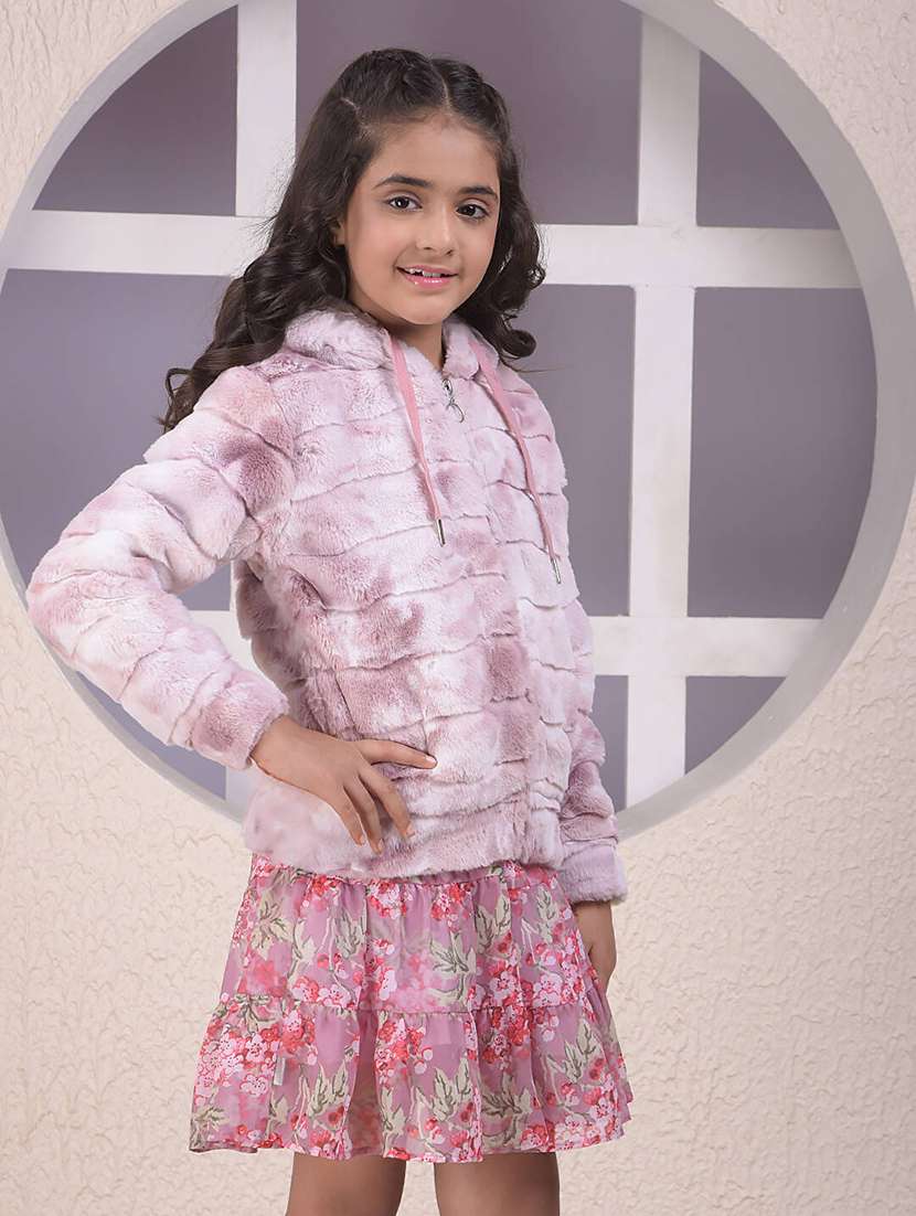girls printed long sleeve hooded fur jacket - 22265725 -  Standard Image - 1