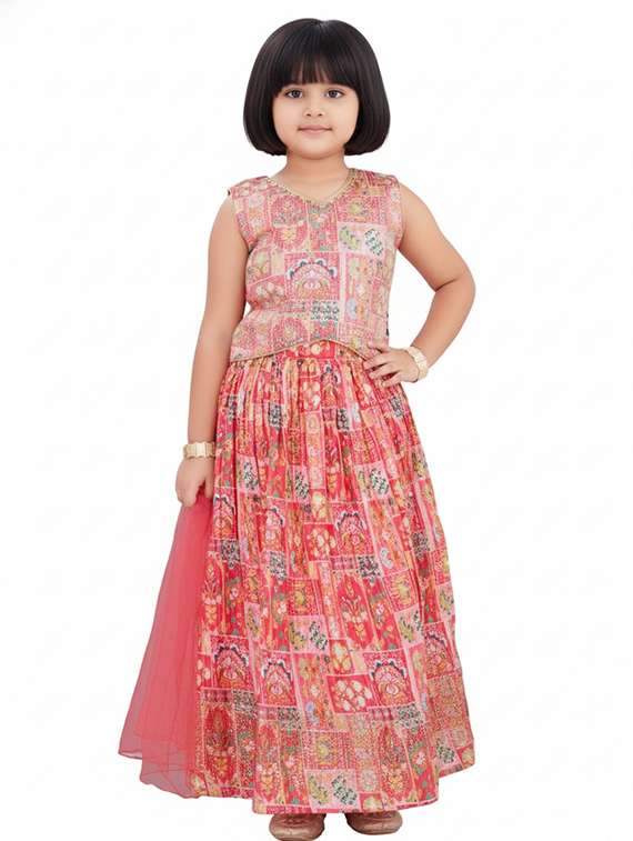 girls printed lehenga choli with dupatta set