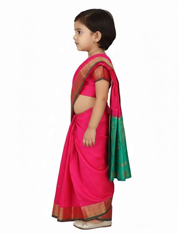 girls solid bordered ready to wear saree - 22265767 -  Standard Image - 1
