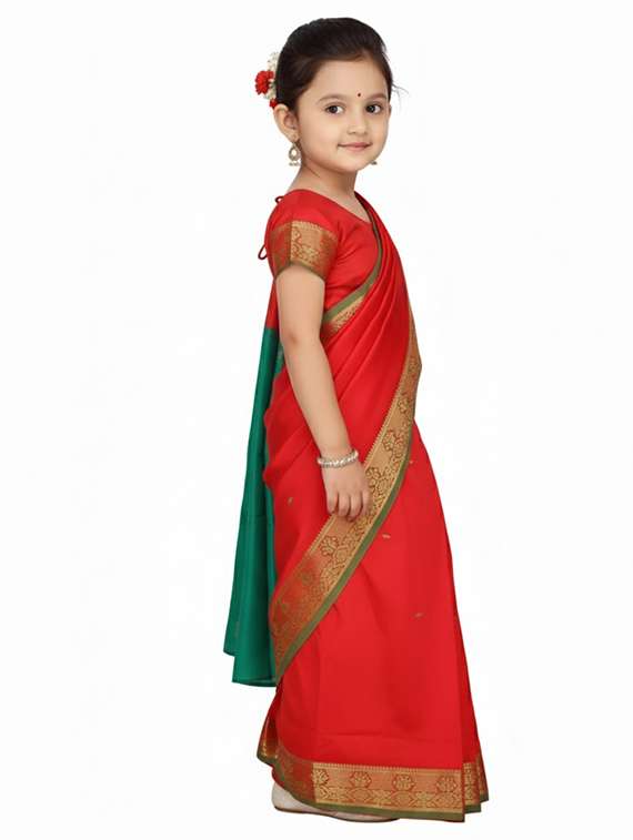 girls solid bordered ready to wear saree - 22265768 -  Standard Image - 1