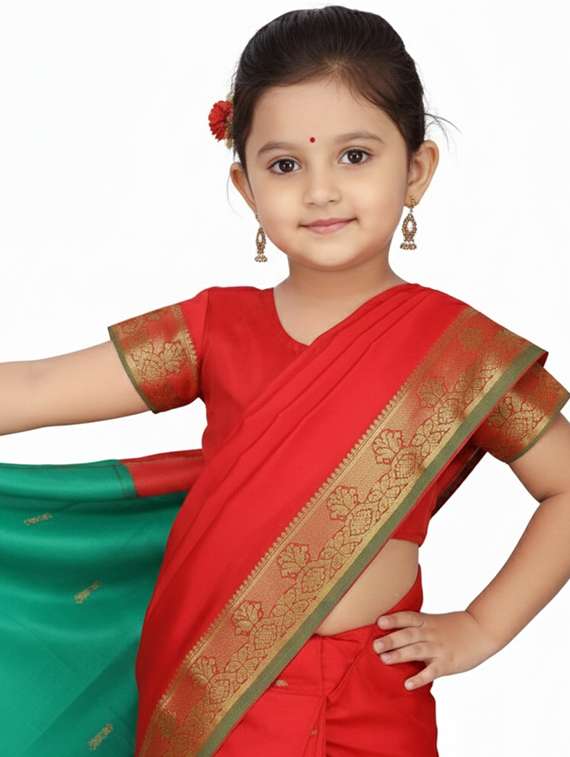girls solid bordered ready to wear saree - 22265768 -  Standard Image - 4