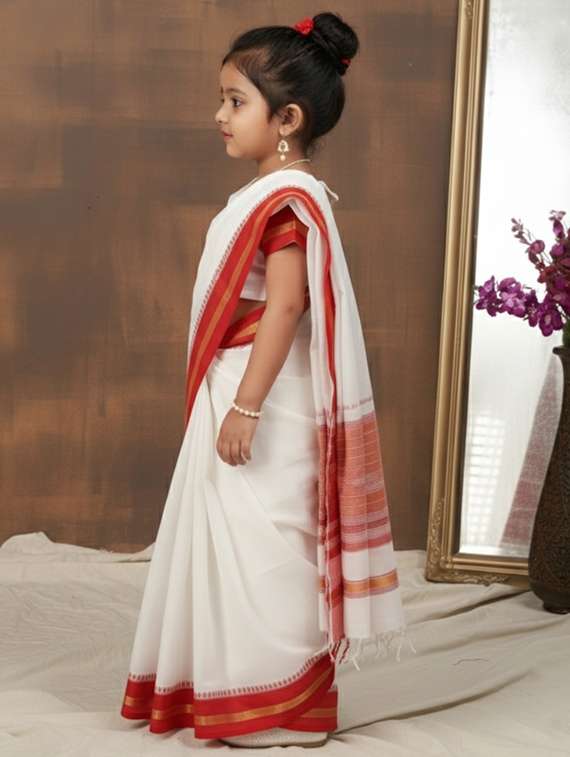 girls solid bordered ready to wear saree - 22265769 -  Standard Image - 1