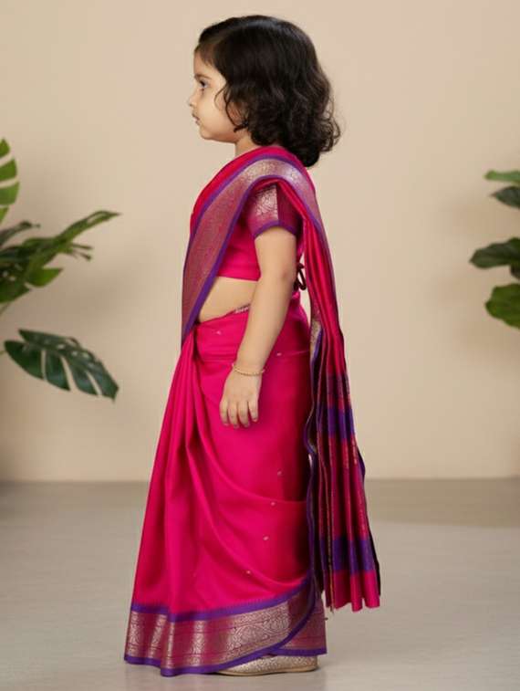 girls bordered ready to wear saree - 22265773 -  Standard Image - 1