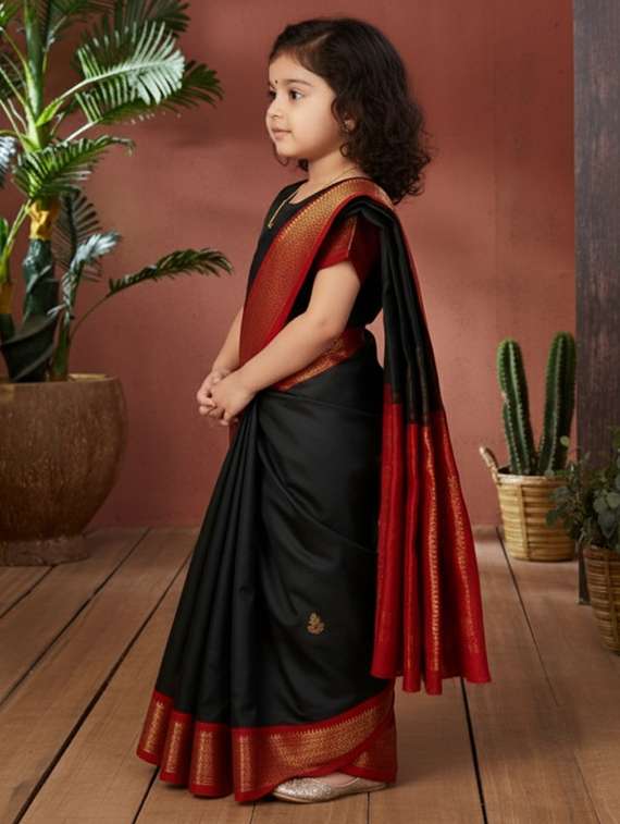 girls bordered ready to wear saree - 22265775 -  Standard Image - 1