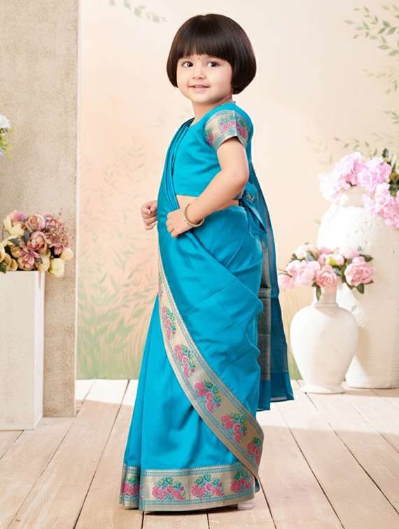 girls bordered ready to wear saree - 22265779 -  Standard Image - 1