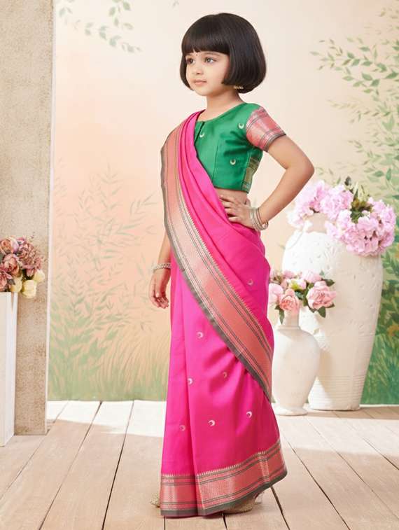 girls bordered ready to wear saree - 22265783 -  Standard Image - 1