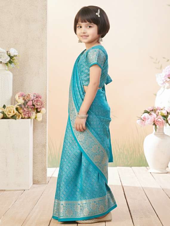 girls bordered ready to wear saree - 22265786 -  Standard Image - 1