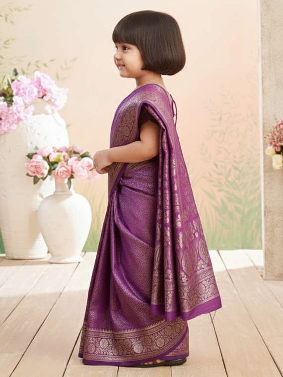girls bordered ready to wear saree - 22265787 -  Standard Image - 1