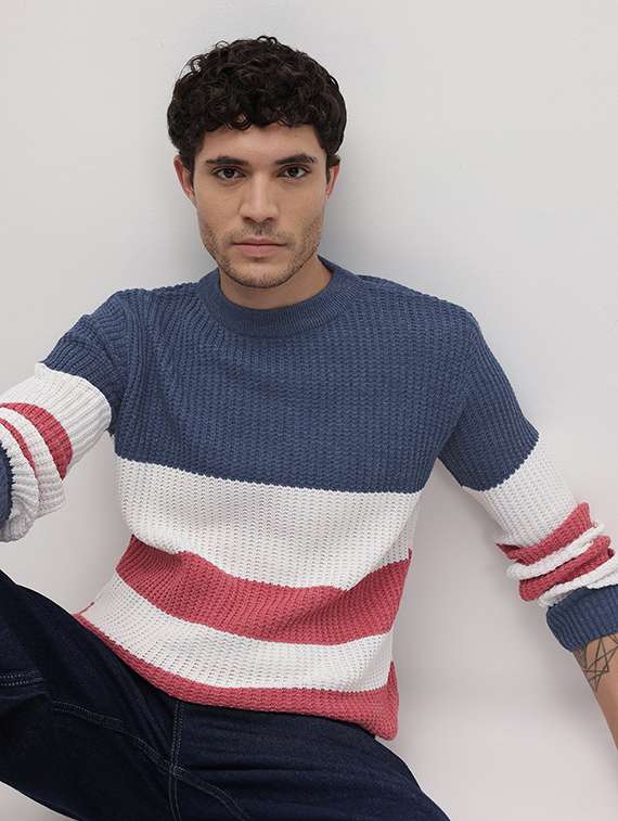 men color block long sleeve regular fit pullover - 22265790 -  Standard Image - 1