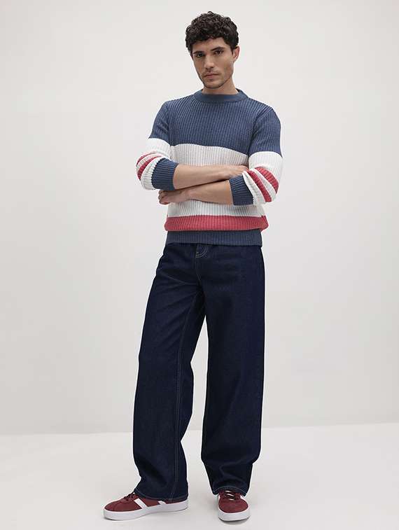 men color block long sleeve regular fit pullover - 22265790 -  Standard Image - 4