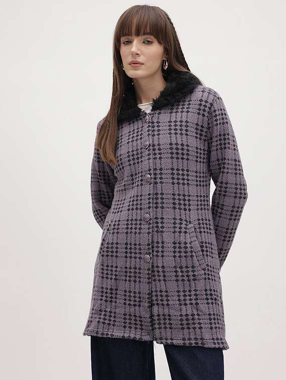 women self designed long sleeve cardigan - 22265794 -  Standard Image - 1