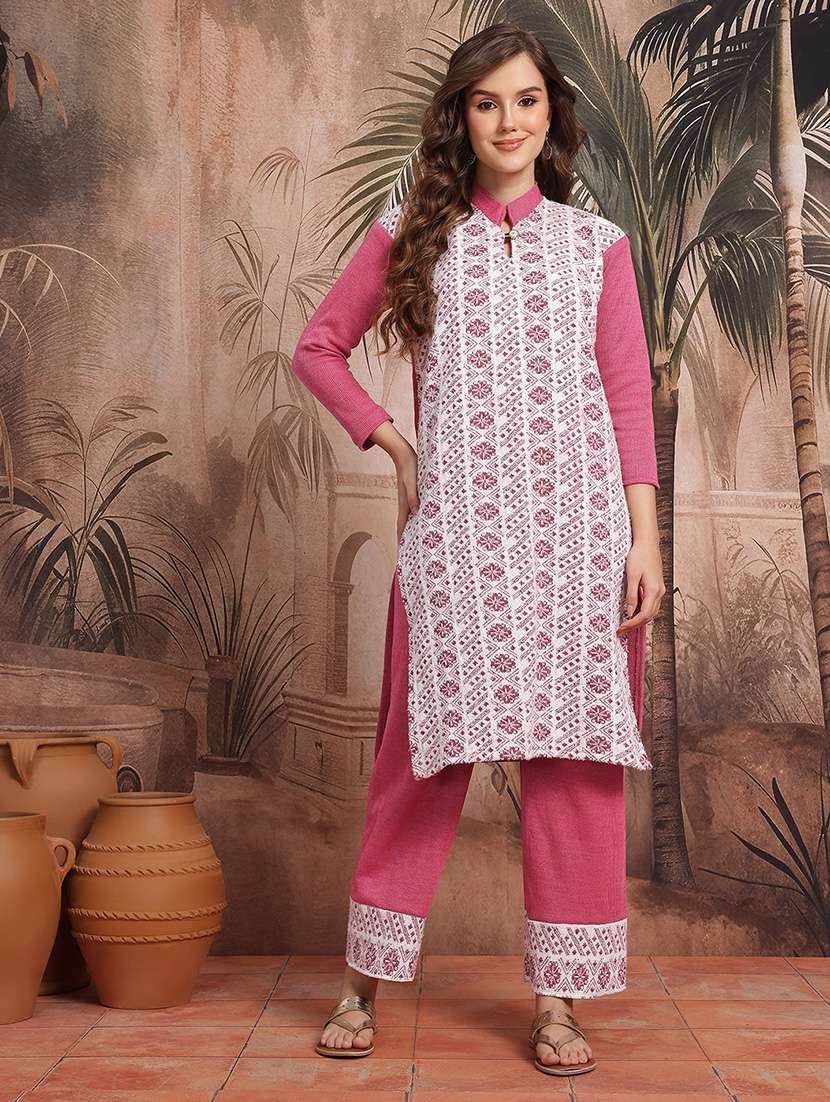 women self design long sleeve kurta pant set - 22265795 -  Standard Image - 1