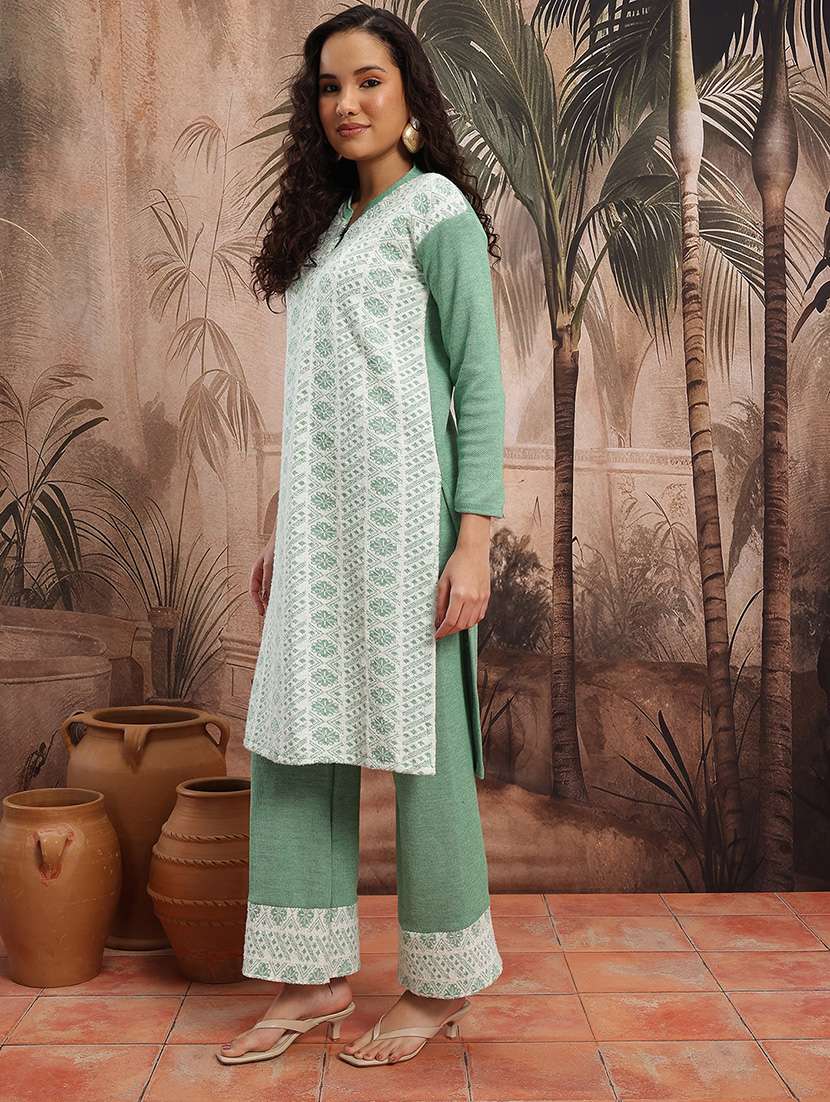 women self design long sleeve kurta pant set - 22265804 -  Standard Image - 1