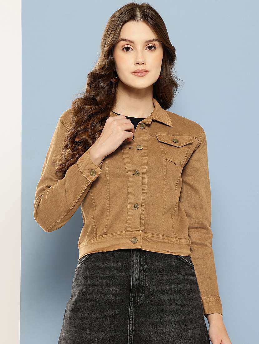 women solid long sleeve denim jacket