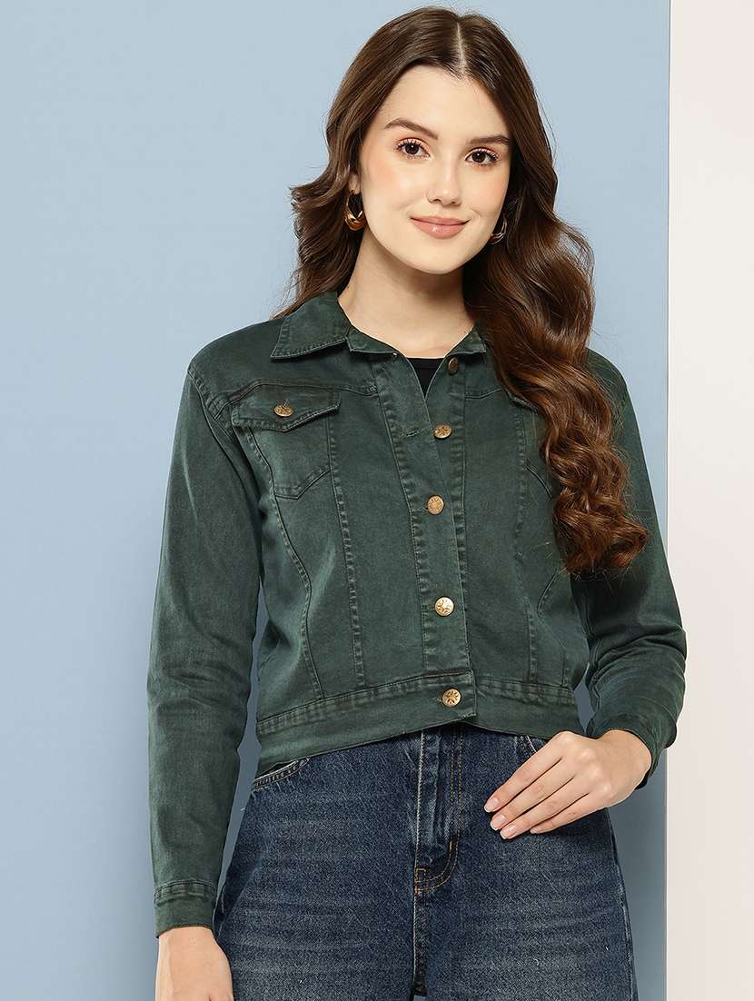 women solid long sleeve denim jacket