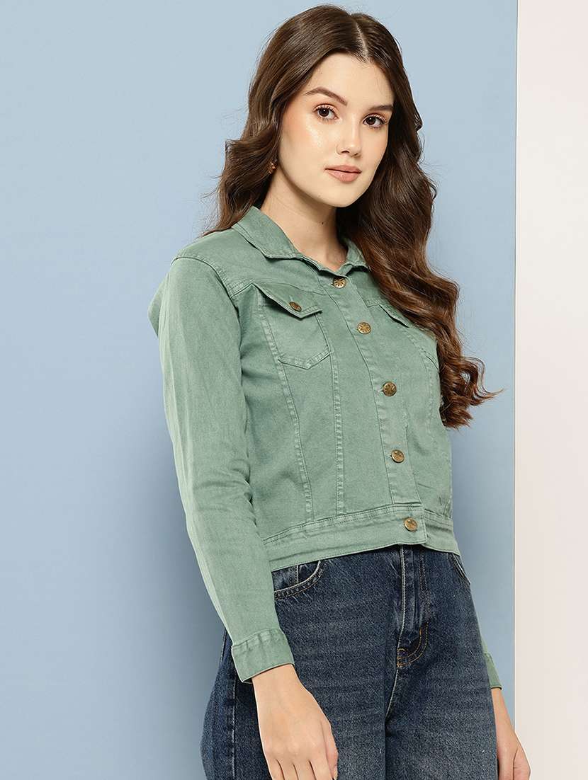 women solid long sleeve denim jacket - 22265812 -  Standard Image - 1