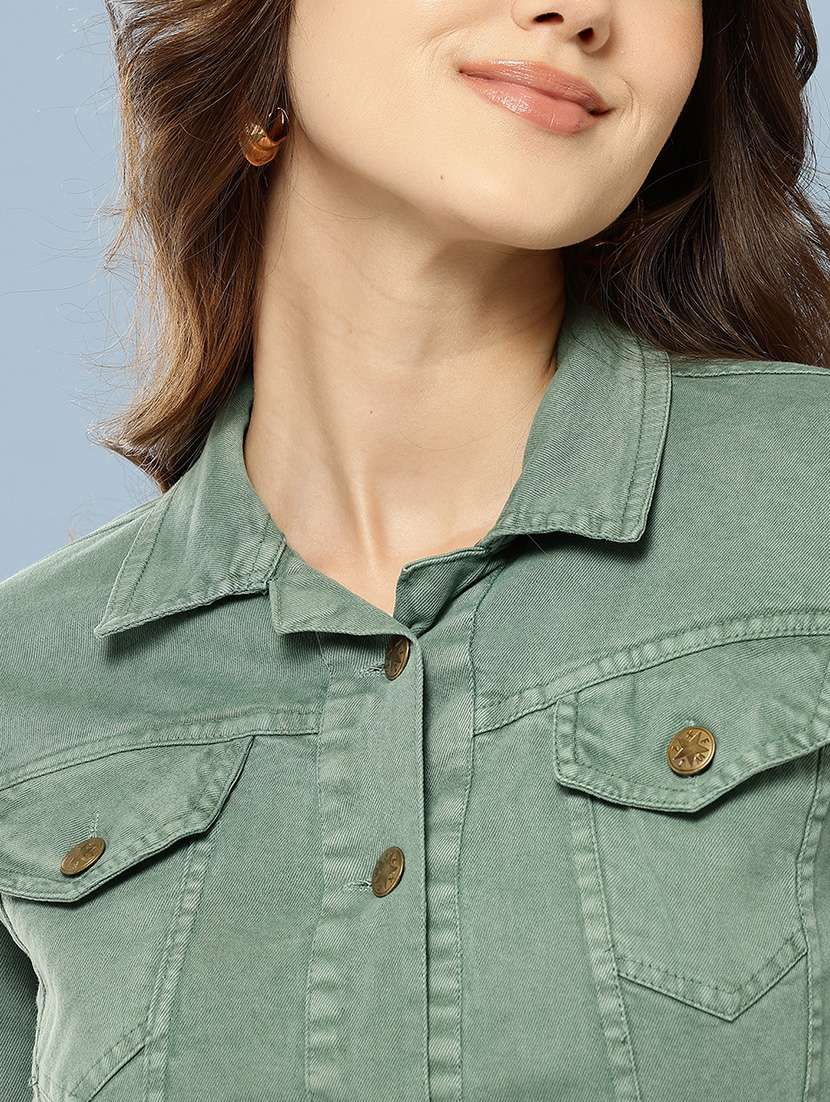 women solid long sleeve denim jacket - 22265812 -  Standard Image - 4