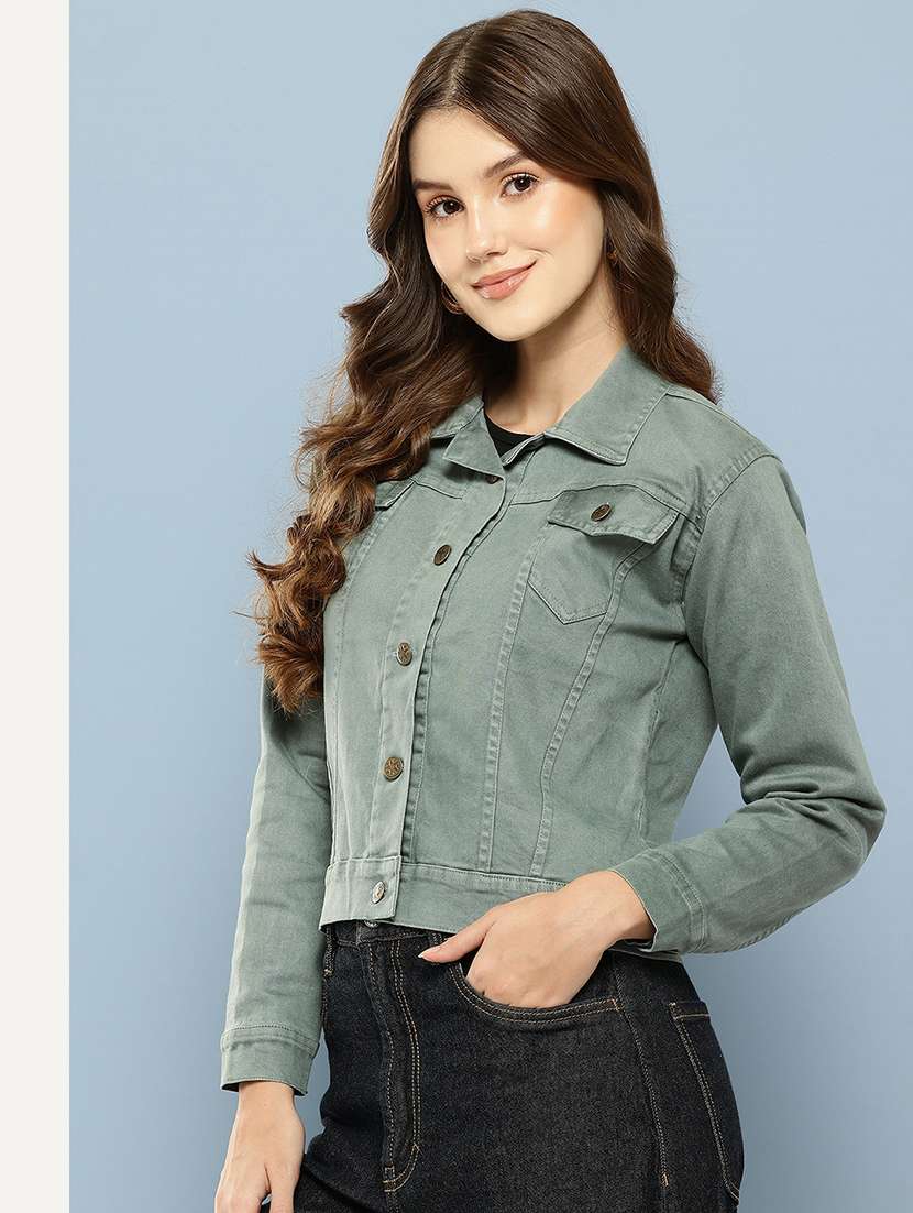 women solid long sleeve denim jacket - 22265814 -  Standard Image - 1