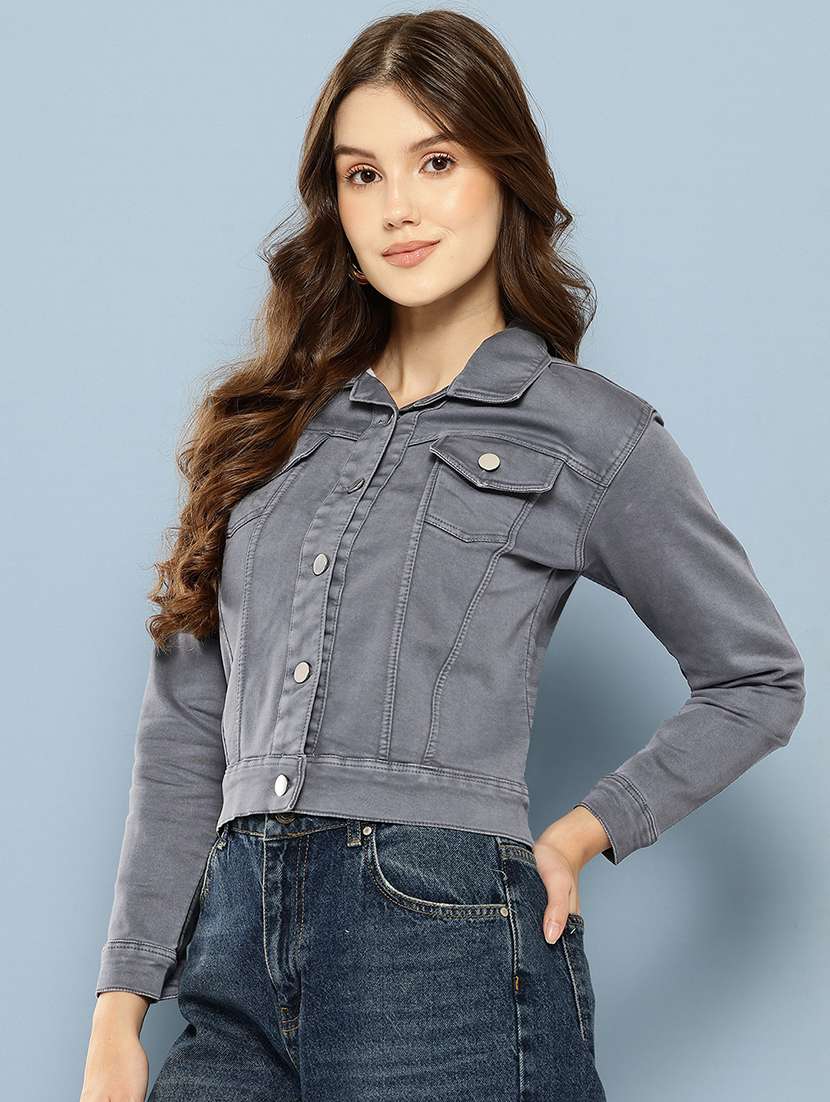 women solid long sleeve denim jacket - 22265815 -  Standard Image - 1