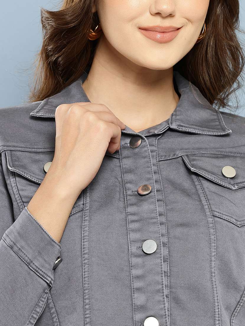 women solid long sleeve denim jacket - 22265815 -  Standard Image - 4