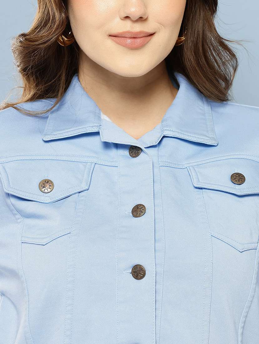 women solid long sleeve denim jacket - 22265817 -  Standard Image - 4