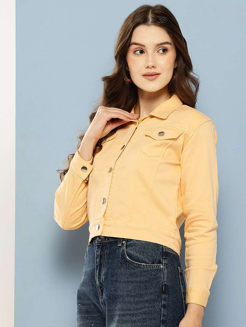 women solid long sleeve denim jacket - 22265818 -  Standard Image - 1