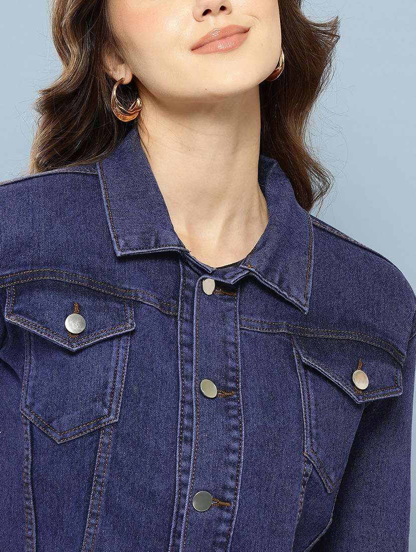 women solid long sleeve denim jacket - 22265819 -  Standard Image - 4