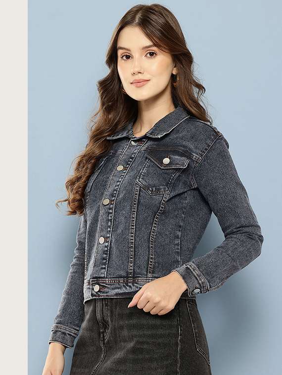 women solid long sleeve denim jacket - 22265820 -  Standard Image - 1